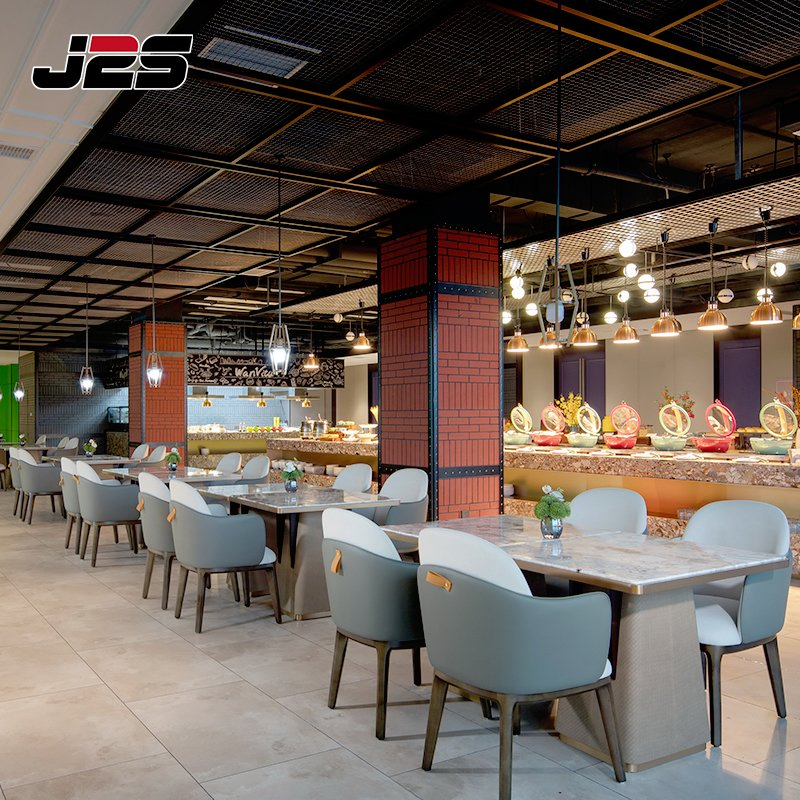 J2s Modern Restaurant Furniture Set Tables and Upholstered Chairs for Hotel Buffet Area