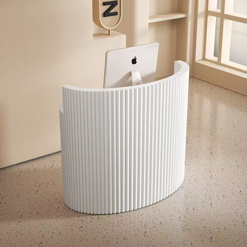 Factory Direct Sales Customizable Macaron Arc Reception Desk for Beauty Salons Hotels Malls Gyms Modern LED Light Made MDF