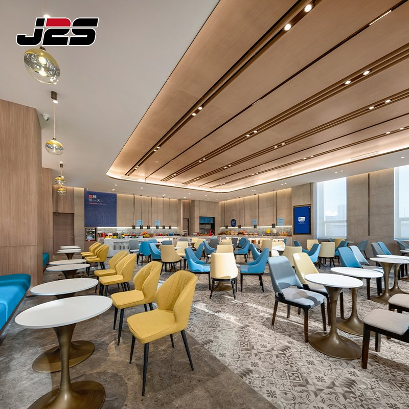 Commercial Restaurant Furniture Germany Modern Yellow PU Leather Chair Small Round Canteen Table Hotel Buffet Area