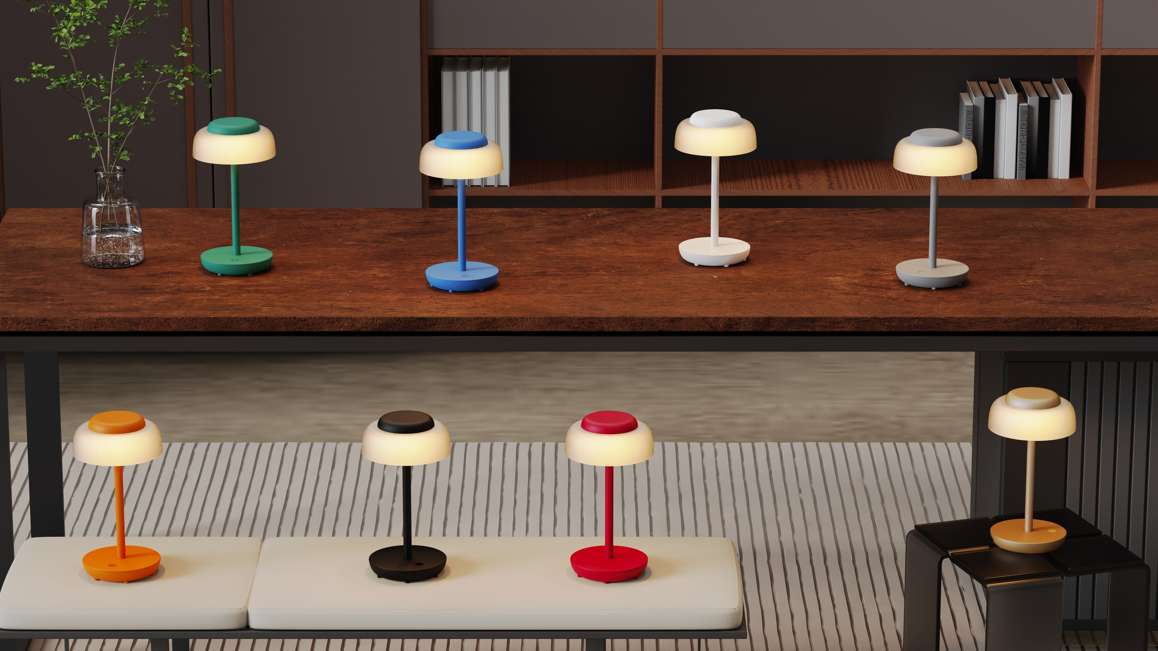 Modern Rechargeable Battery-Powered LED Ambient Table Lamp IP44 Waterproof for Outdoor/Indoor Use in Bars and Hotels