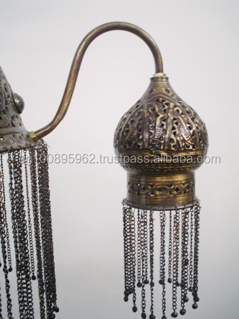 Zahereen BR264 Traditional Moroccan Brass Chandelier 4 Jeweled Shades E26 Energy Saving Gold Pendant Light Adjustable Hotel