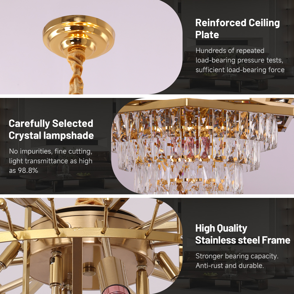 American Light Luxury CE Certified LED Hanging Light for Villa Lobby Dining Office Reception Crystal Chandelier
