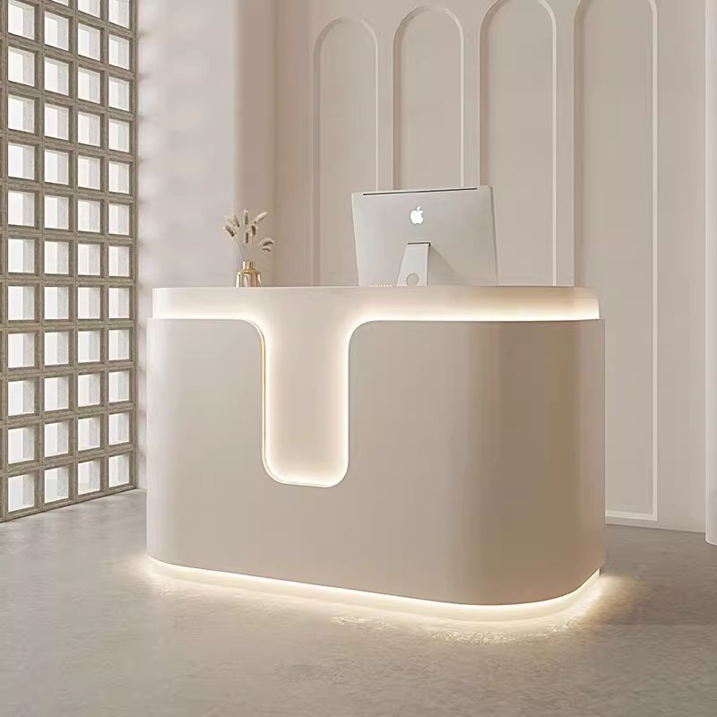 Commercial Boutique Salon Store High Quality Custom Made U Shape Wooden Reception Desk with LED Lighting for Hotel Beauty Salon