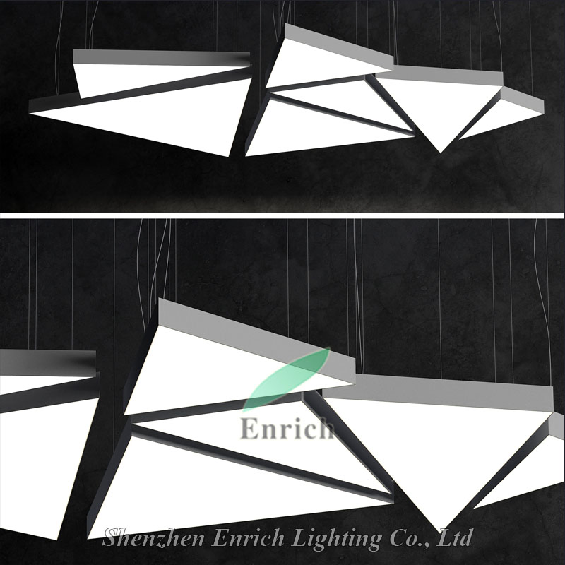 Black Aluminum-Profile Suspended LED Triangle Pendant Light with Customized Size