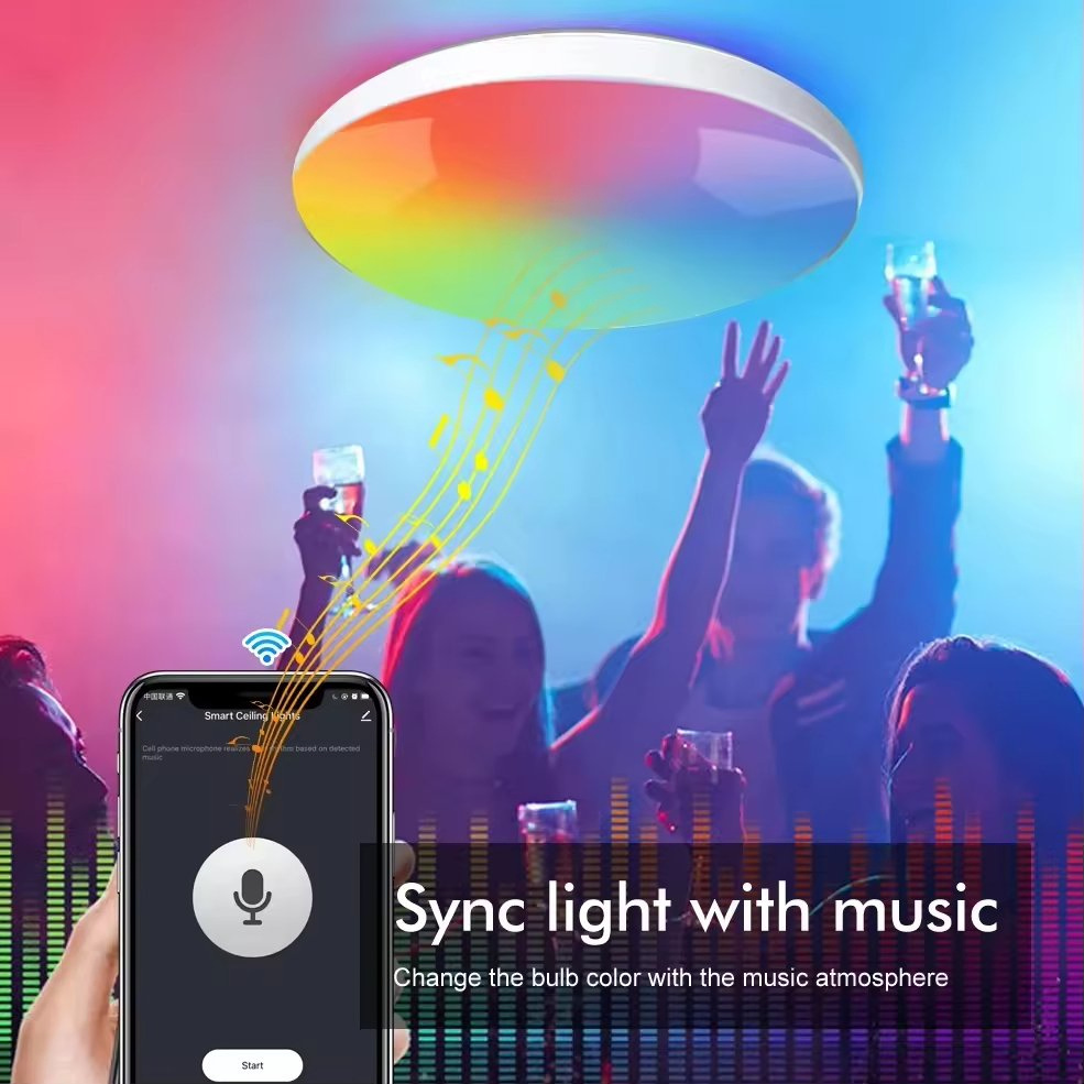 Smart LED Ceiling Lights Rgbcw Color Changing Ceiling Light Compatible with Alexa Google Home Flush Mount Ceiling Lamp 24W Time Scheduler Dimmable