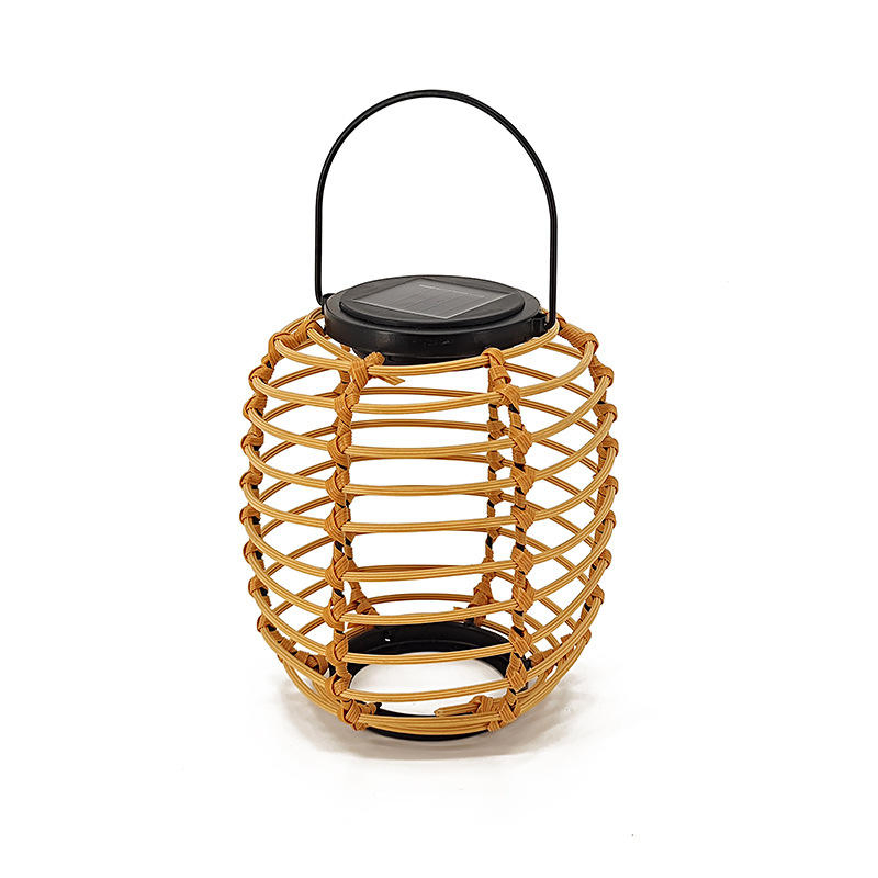 Hanging Solar Lantern Outdoor Waterproof Retro Rattan Lantern Pendant Light