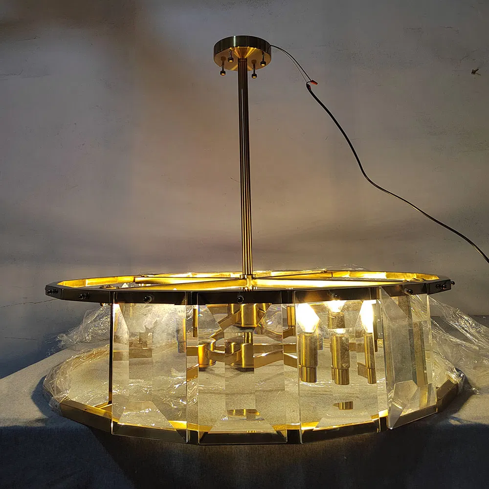 Traditional Chinese Style Flush Mount 6-Light Clear Ribbed Glass Ceiling Lights Chandelier Lights