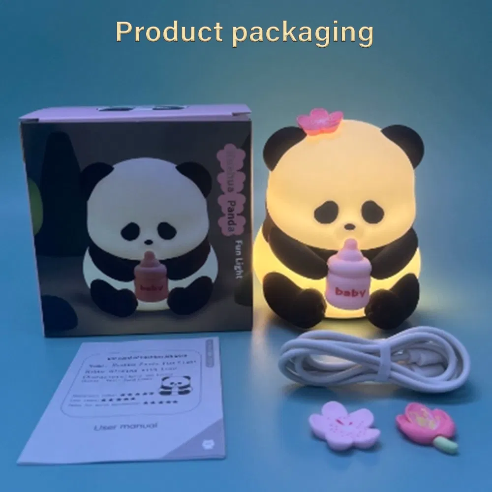 LED Cute Panda Night Light with 7 Colors, Dimmable Timer Nursery Panda Lamps, Super Squishy Silicone USB Rechargeable Touch Control Night Lamp