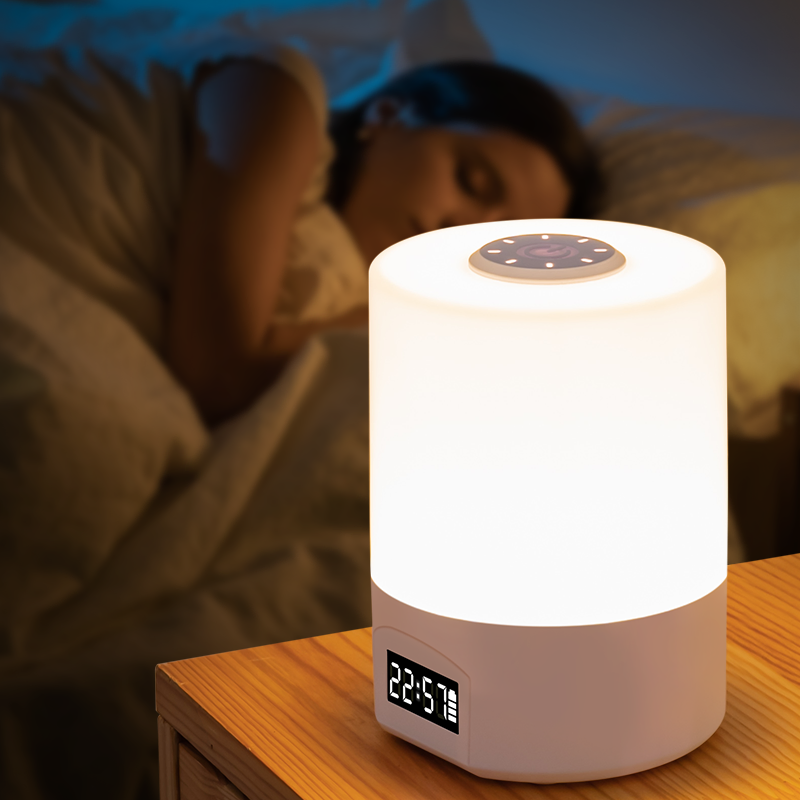 LED Remote-Controlled Night Light with Clock Battery Level Display Three-Color Temperature USB Chargeable 1200mA Bedside Lamp