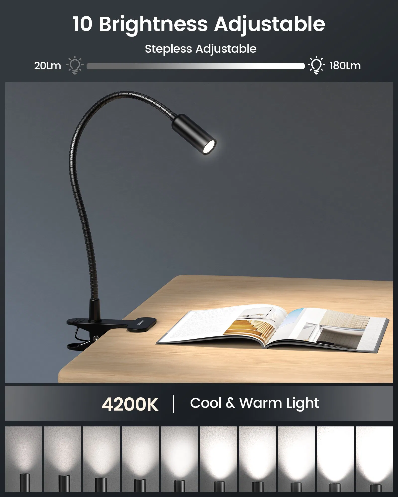 OEM Gooseneck Eye-Caring Clip-on Clamp LED Table Reading Light Task Desk Lamp