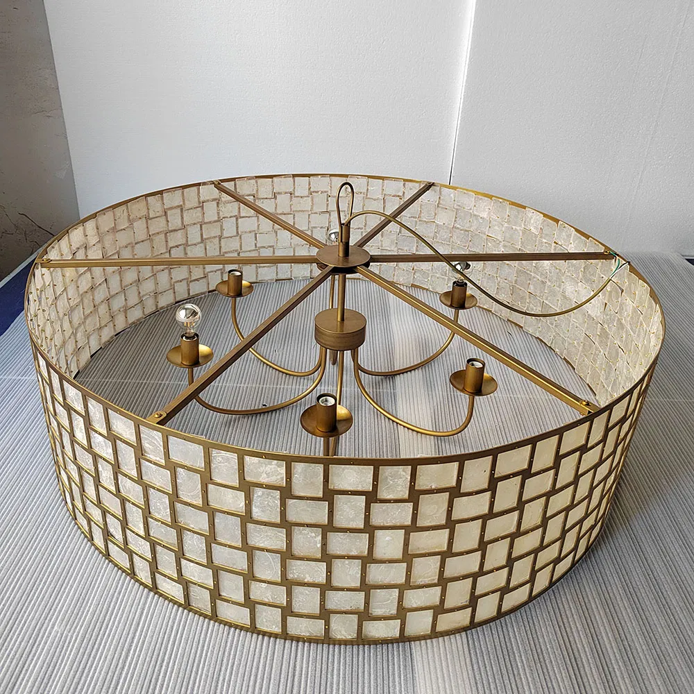 Traditional Chinese Style Flush Mount 6-Light Clear Ribbed Glass Ceiling Lights Chandelier Lights