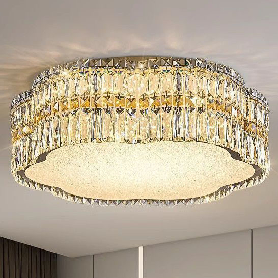 French Modern Luxury Flush Mount Romantic Flower Round Ceiling Lamp Home Decoration Gold Kitchen Living Room Bedroom K9 Crystal Ceiling Light (ZY-X001)