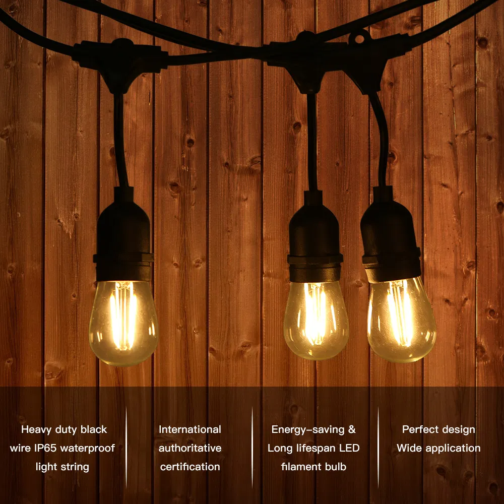 UL 48 Feet E26 E27 S14 Commercial Weatherproof Patio Festoon String Lights