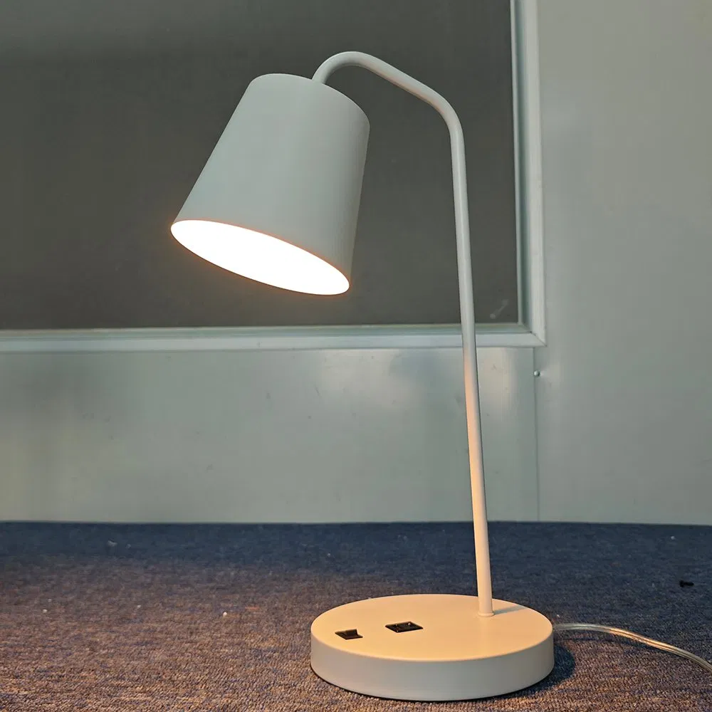 Modern Nordic Task Lamp Matte White Hospitality Hotel Guestroom Reading Desk Lamp Bedside Nightstand Lamp with Double USB Port