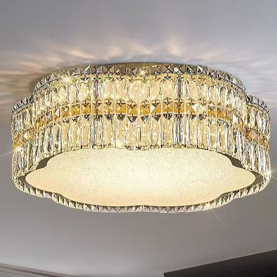 French Modern Luxury Flush Mount Romantic Flower Round Ceiling Lamp Home Decoration Gold Kitchen Living Room Bedroom K9 Crystal Ceiling Light (ZY-X001)