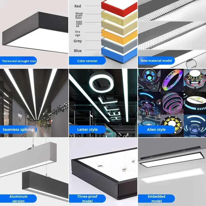 Commercial Indoor LED Batten Black Flush Mount Ceiling Pendant with Linear Light Fixture Premium Indoor Lighting