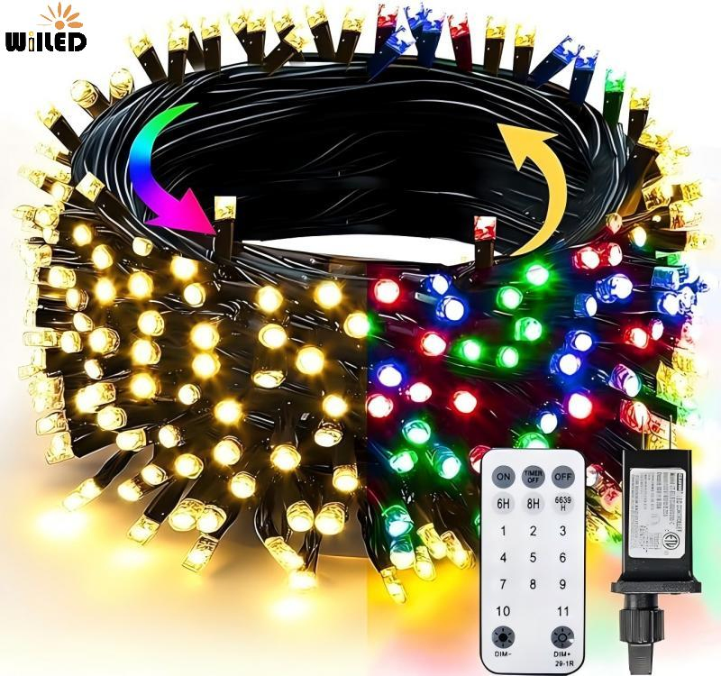 Warm White &amp; Multi Color Waterproof LED String Lights with 11 Functions, Remote Christmas Decorations for Indoor Outdoor Party Wedding Garden Decor Ornament