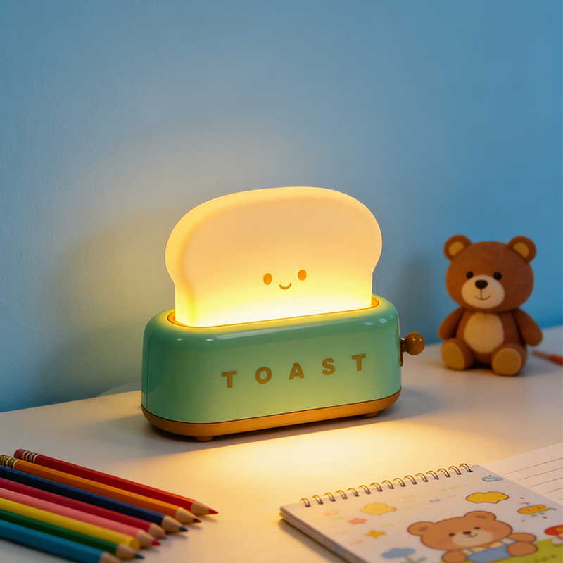 Cute Toast Night Light - Dimmable LED Toaster Lamp Battery Operated for Bedroom Decor, Kids Gift
