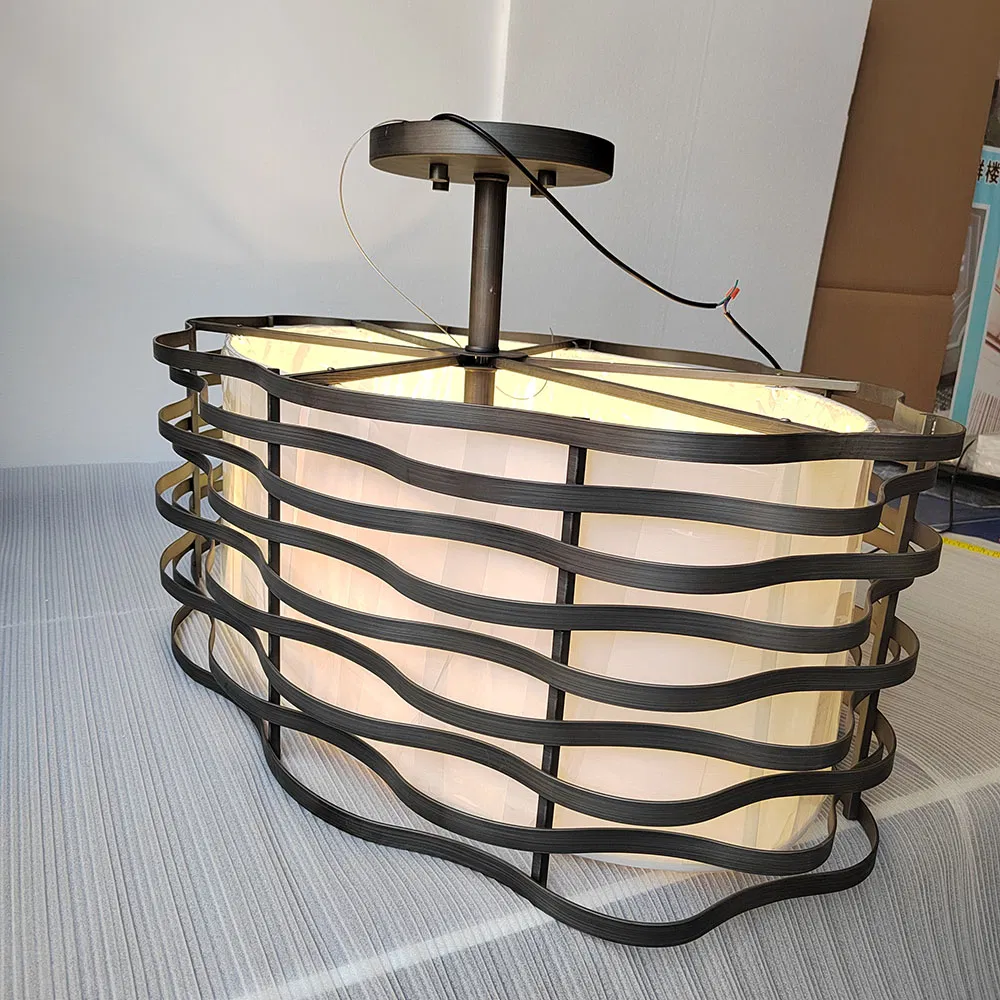 Traditional Chinese Style Flush Mount 6-Light Clear Ribbed Glass Ceiling Lights Chandelier Lights