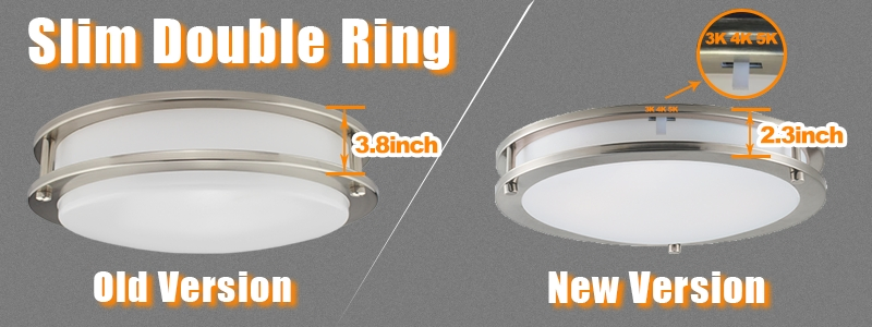 UL/ETL Listed Slim Double Ring 120V LED Flush Mount Light 2700K-5000K CCT Tunable LED Ceiling Light