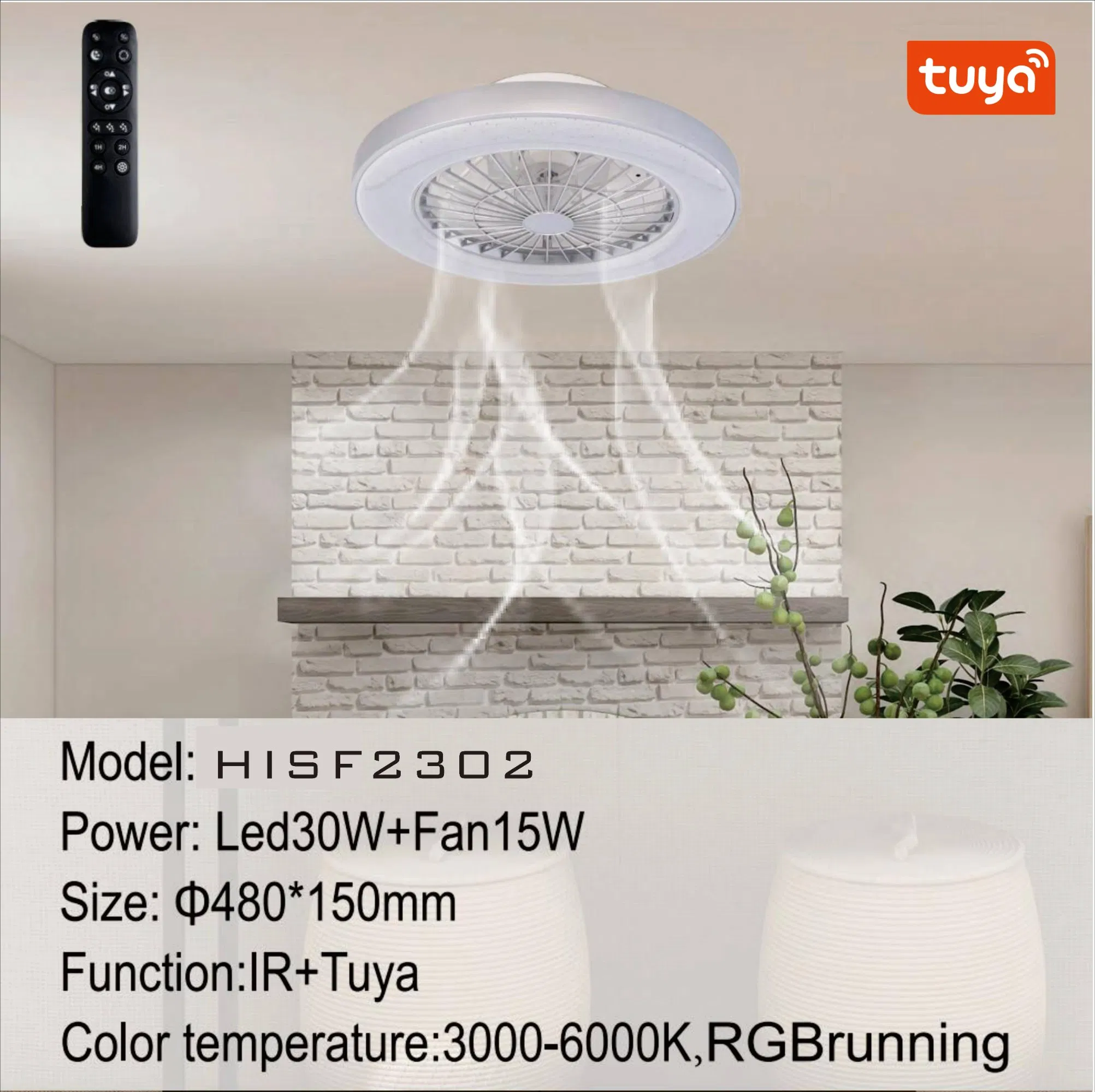 Hisoon Lighting Smart Simple Livingroom Home Decoration LED Ceiling Fan Lamp