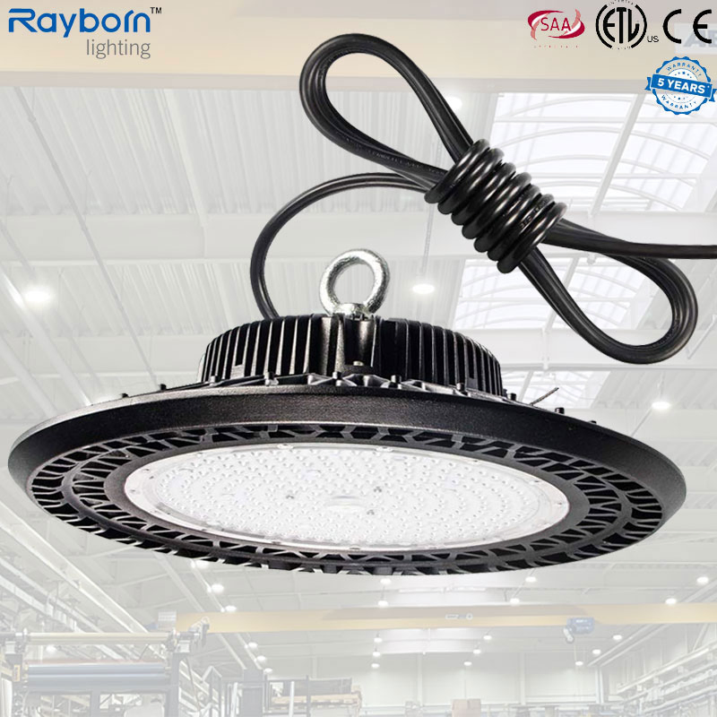CE ETL SAA Warehouse Factory Gymnasium Workshop Indoor Industrial Fixtures UFO Lighting Sensor Dimmable 300W 250W 100W 120W 150W 200W LED High Bay Light