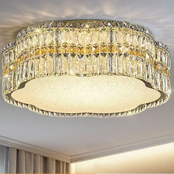 French Modern Luxury Flush Mount Romantic Flower Round Ceiling Lamp Home Decoration Gold Kitchen Living Room Bedroom K9 Crystal Ceiling Light (ZY-X001)