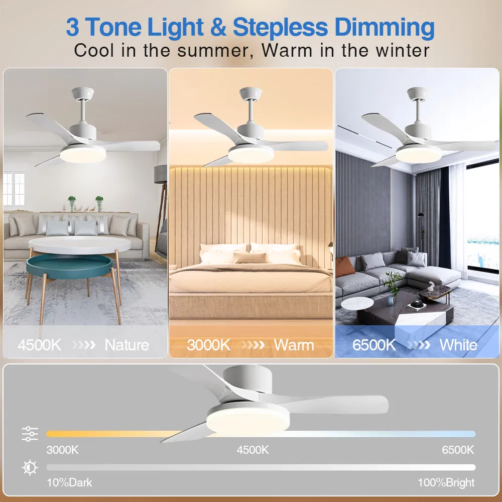 Minimalist Ceiling Fan Light, Matte White ABS Blades, Flush Mount Design