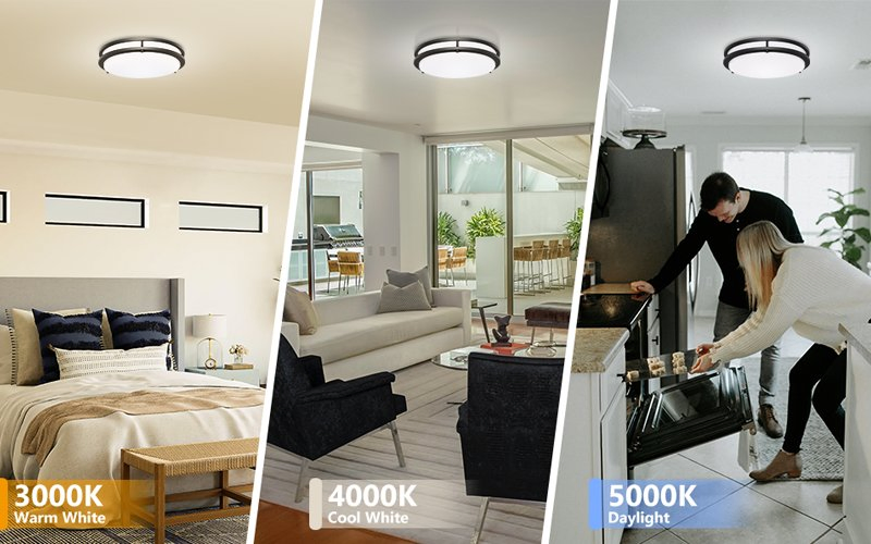 UL/ETL Listed Slim Double Ring 120V LED Flush Mount Light 2700K-5000K CCT Tunable LED Ceiling Light