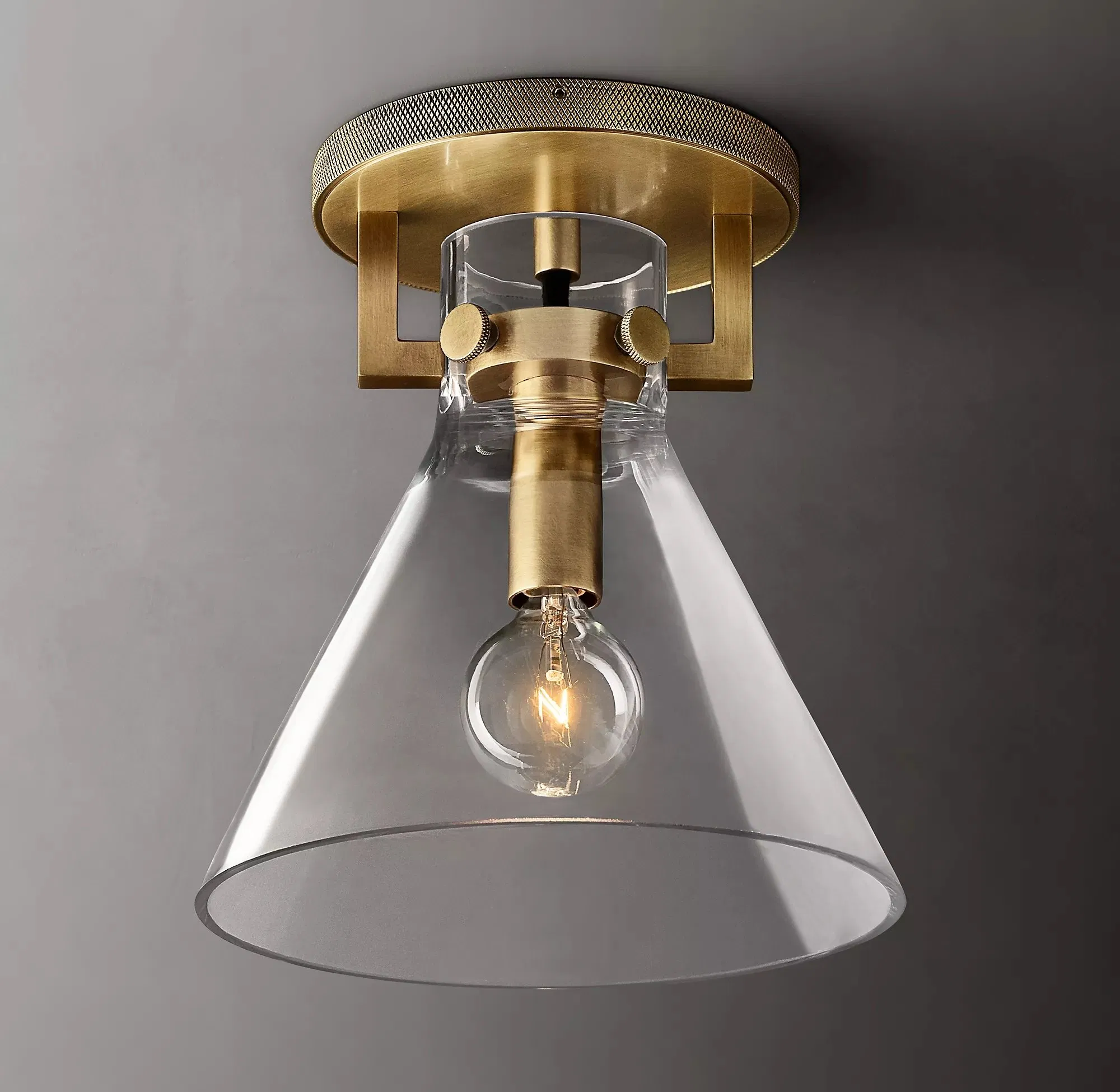 Factory Flush Mount Ceiling Lamp Modern Panel Light Dining Room Machinist Glass Funnel Flushmount