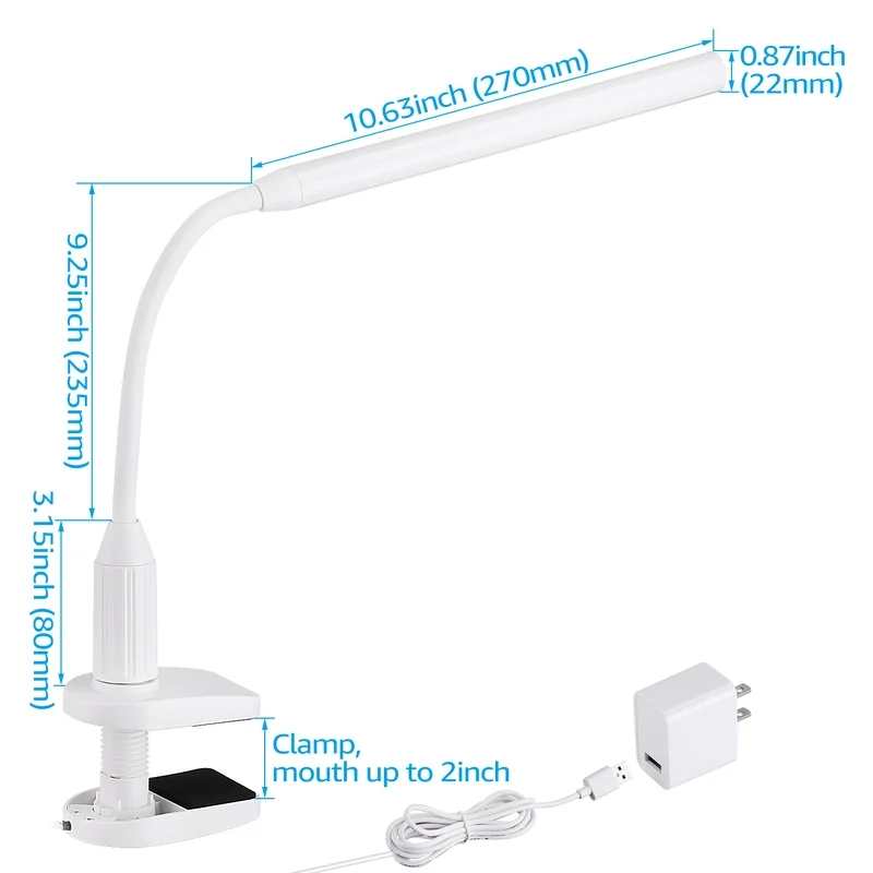 LED Desk Lamp with Clamp, Eye-Caring Clip on Lights for Home Office, Flexible Gooseneck, Metal, Swing Arm Architect Task Table Lamps