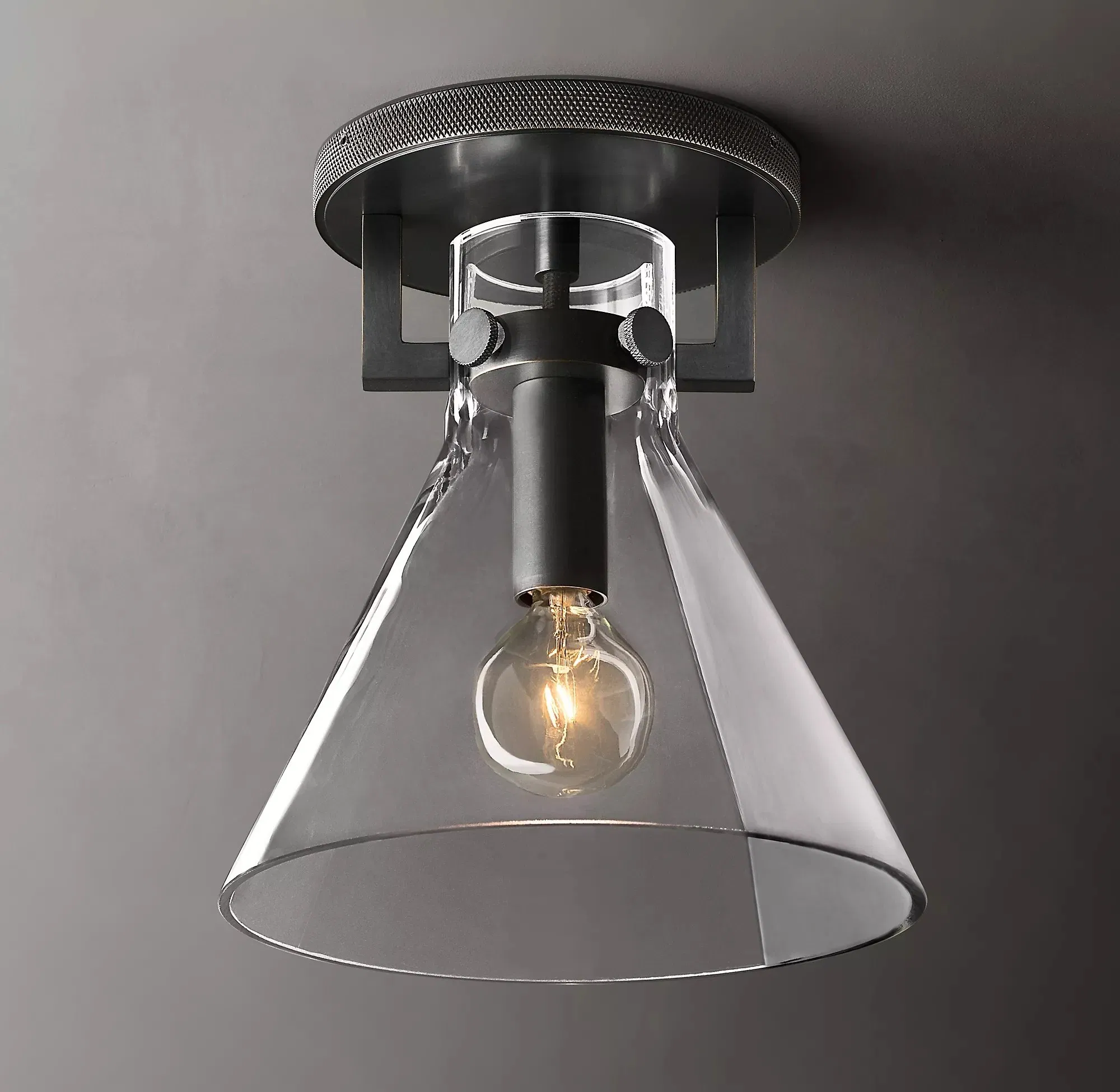 Factory Flush Mount Ceiling Lamp Modern Panel Light Dining Room Machinist Glass Funnel Flushmount