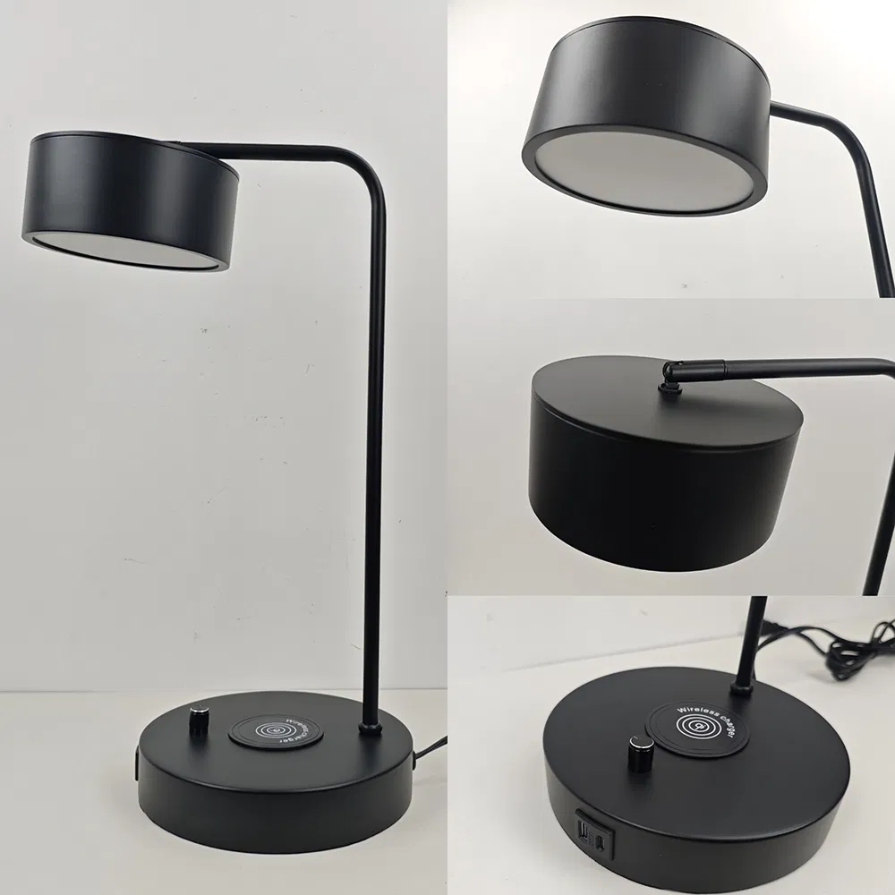 Modern Task Desk Lamp with Wireless Charger USB C Charging Port Matte Black Home Hotel Guestroom Beside Nightstand Lamp