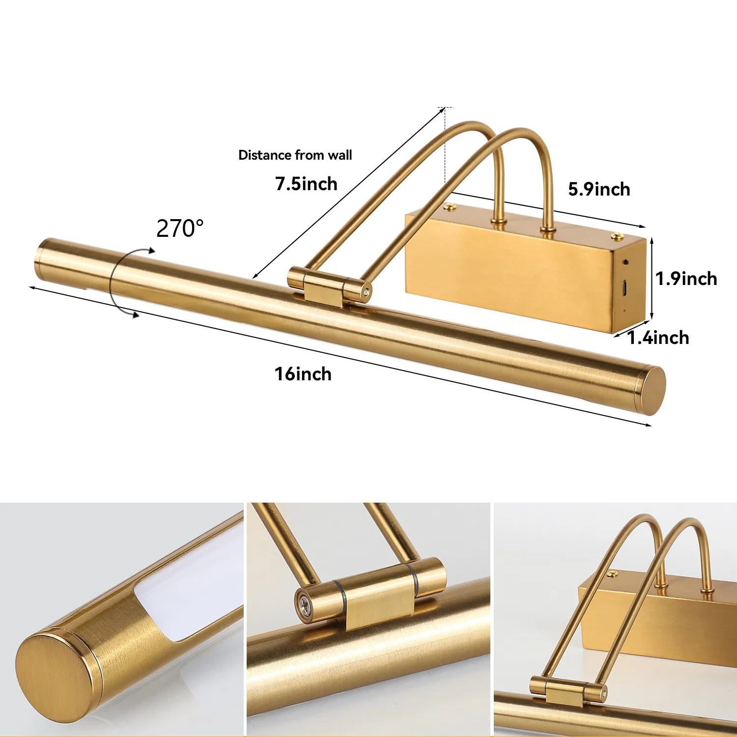 Gold Picture Wall Light – Wireless LED Bathroom Lighting