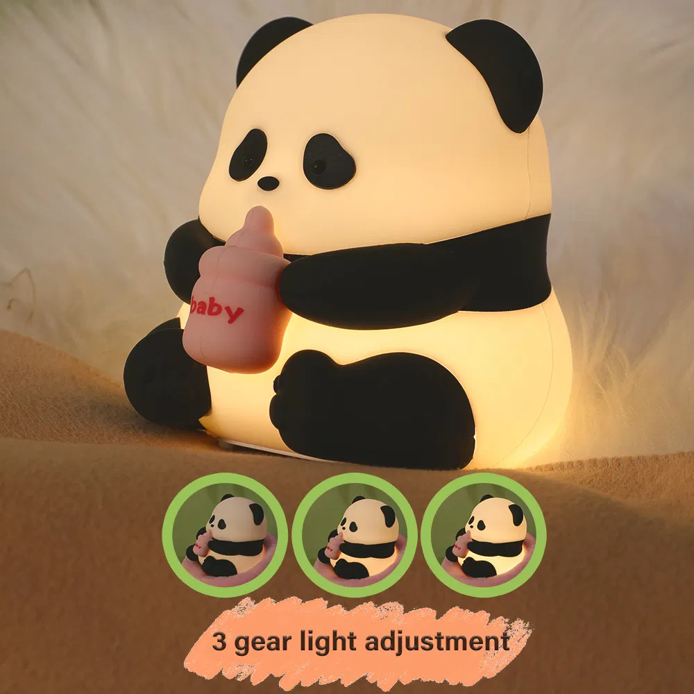 LED Cute Panda Night Light with 7 Colors, Dimmable Timer Nursery Panda Lamps, Super Squishy Silicone USB Rechargeable Touch Control Night Lamp