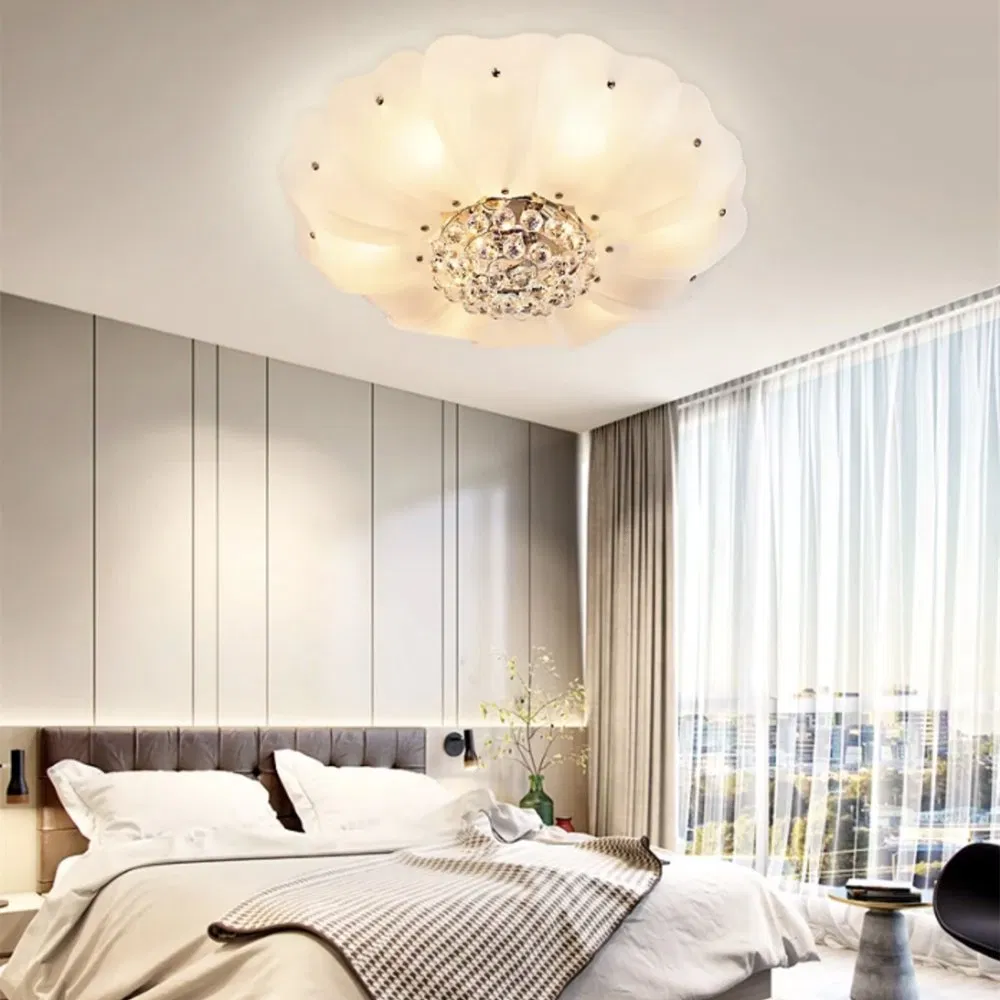 Factory Price Hotel Crystal Flush Mount Ceiling Lamp Modern Simplism Flower Art Lighting Fixture Corridor Living Room LED Pendant Light