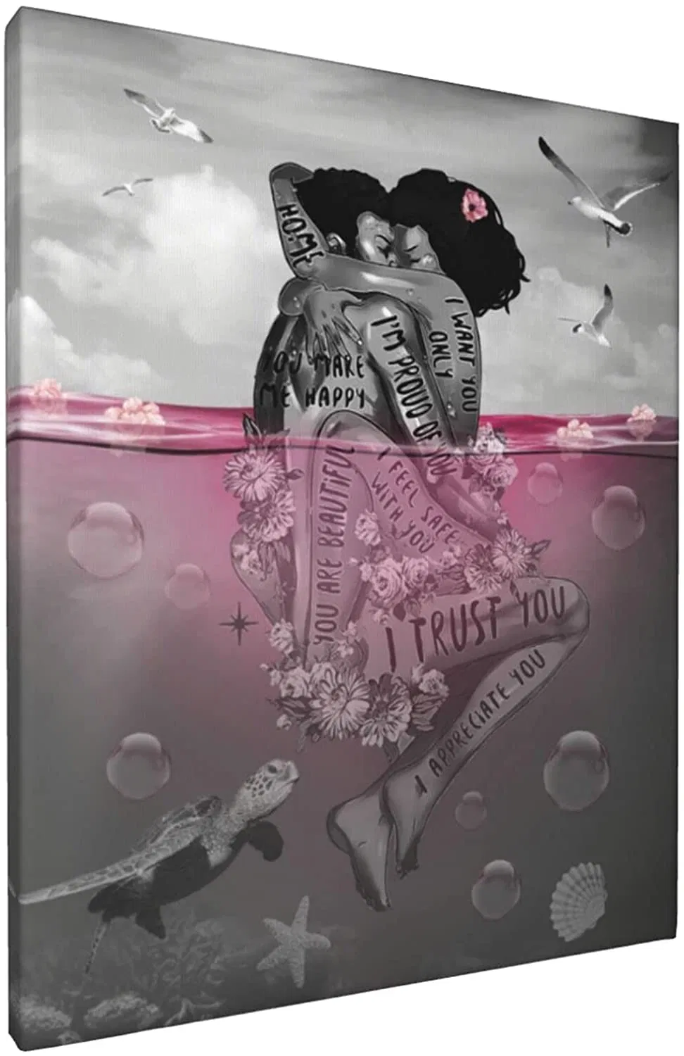 Wall Art Glam Fashion Black Couple Canvas Print Art Gray Pink Painting Picture for Bathroom Decoration Holiday