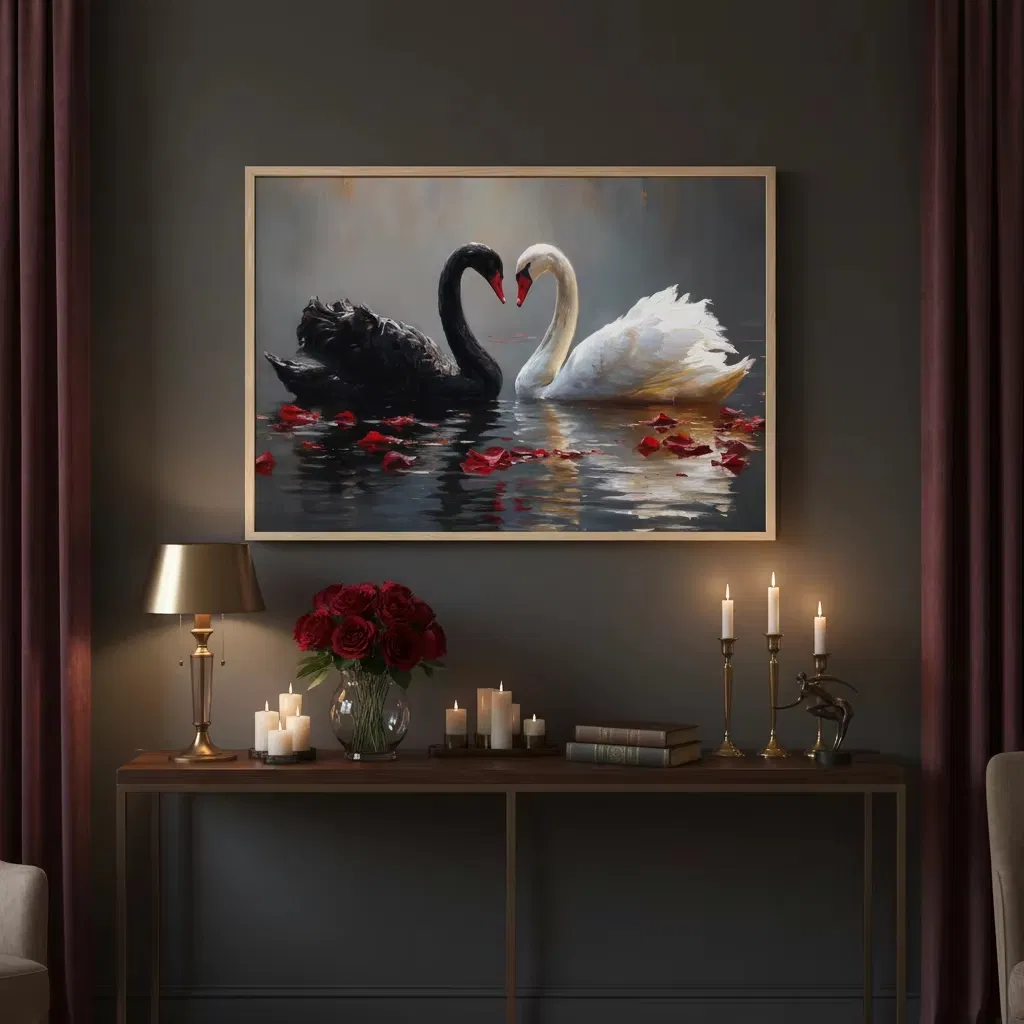 Hand Painted Swan Canvas Wall Art Custom Wall Art Frames Picture for Living Room Wall Decoration