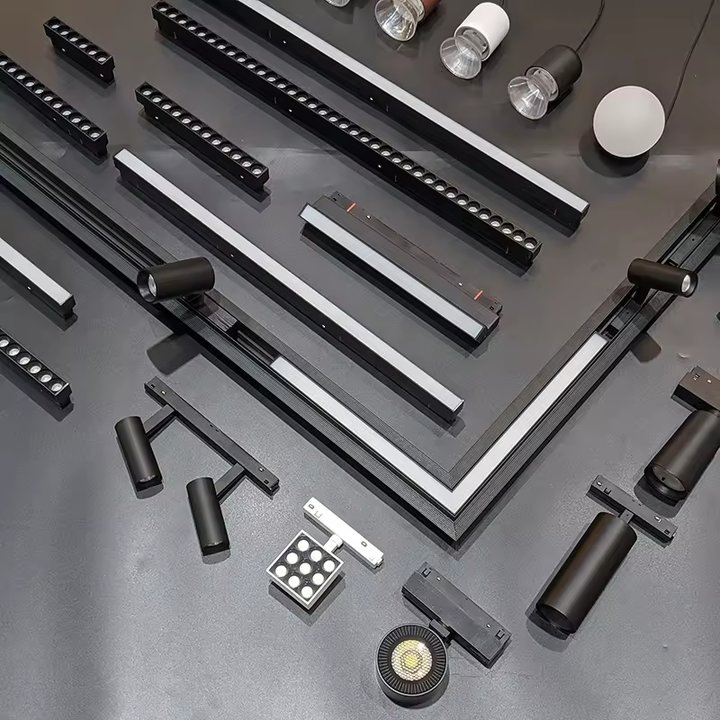 Commercial White Black Magnetic Track Rail System Aluminum Smart Adjustable 48V Magnetic LED Track Lighting