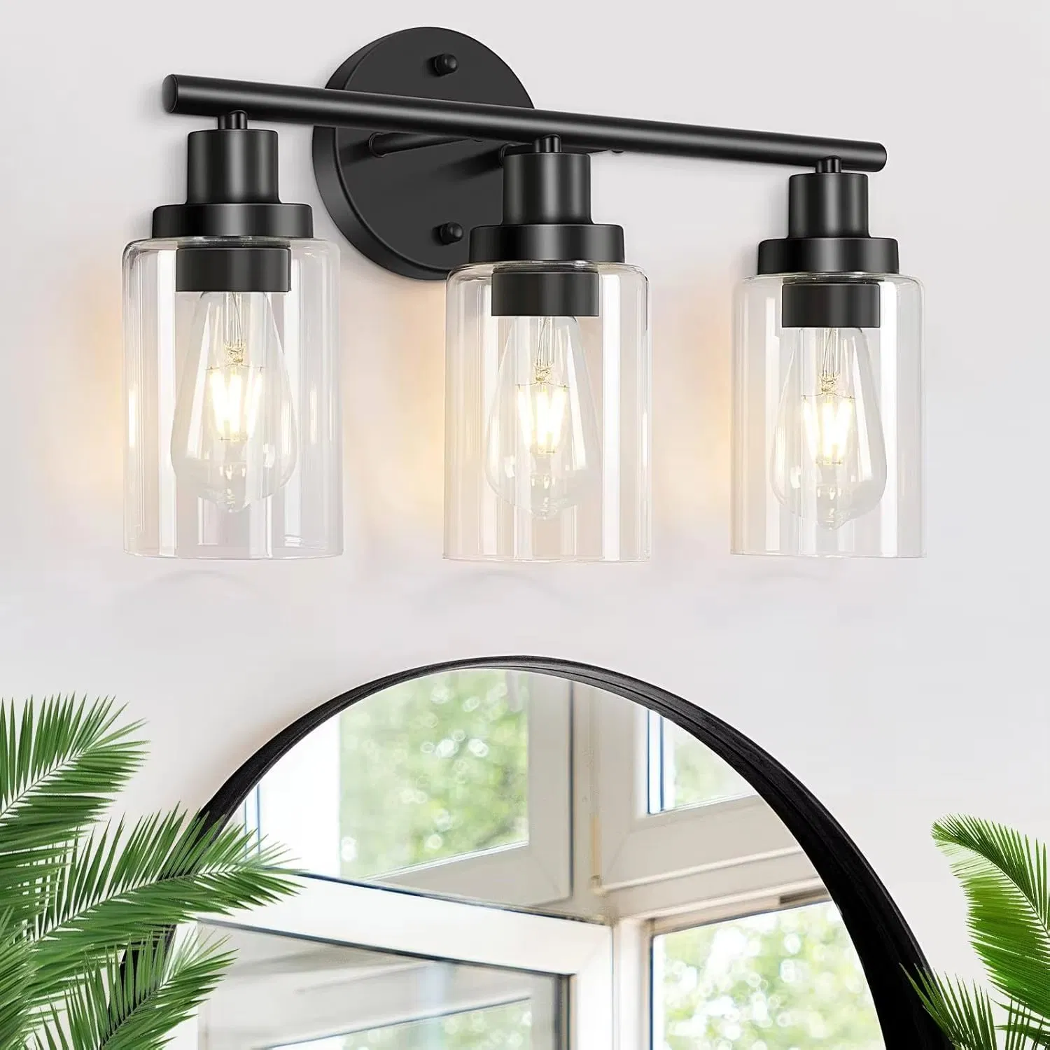 Bathroom Light Fixtures Black Vanity Lamp 3 Light Wall Sconces Lighting Bathroom Lights with Clear Glass Shades Bath Wall Lights