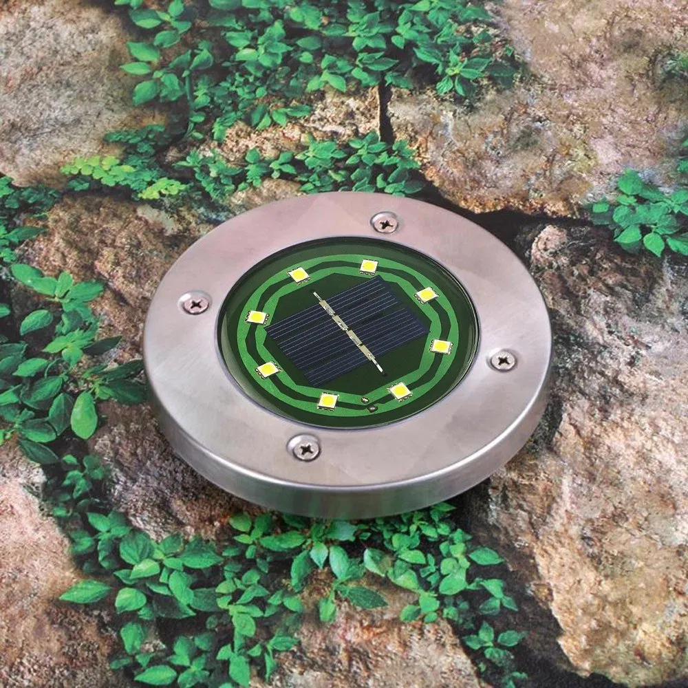 4PCS Solar Garden Lights 8-LED Ground Light Stainless Steel Waterproof Outdoor Path Road Stairs Step Lamp