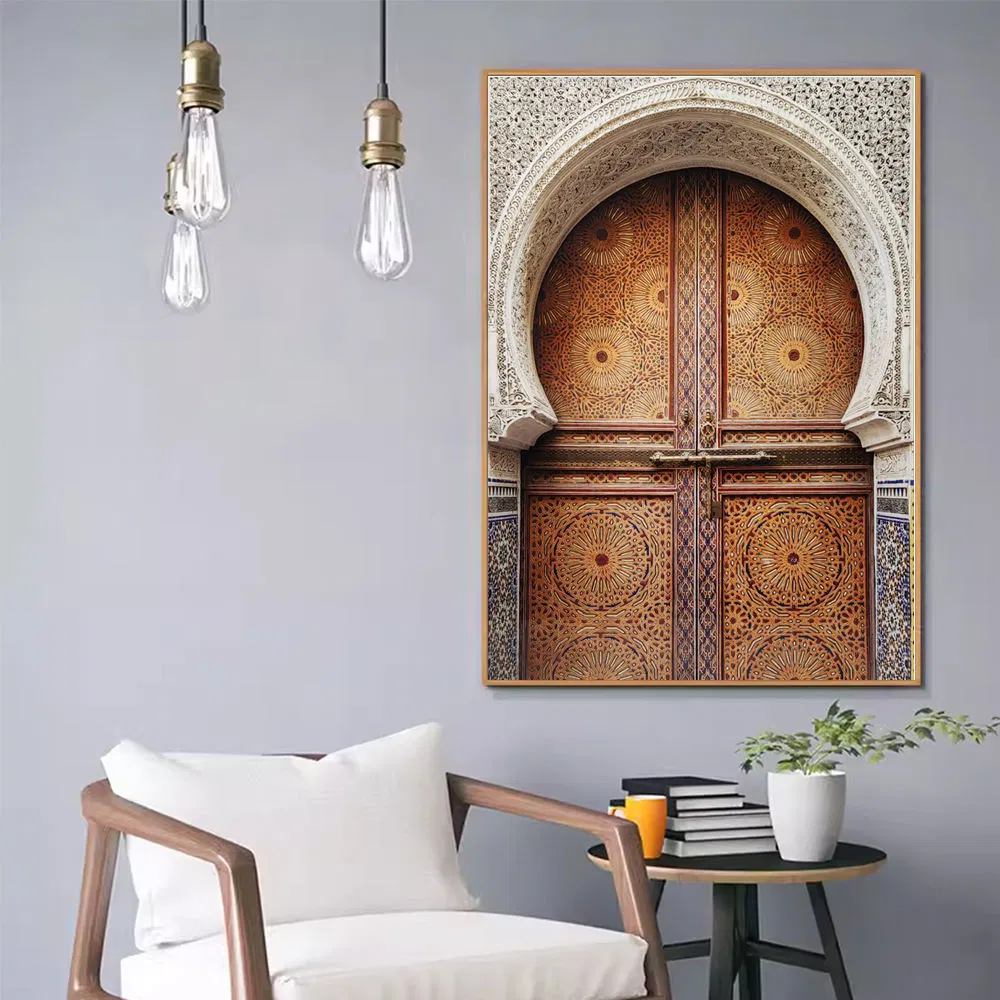 Traditional Moroccan Style Old Wooden Doors Islamic Architecture Vintage Canvas Wall Prints Picture for Living Room Home Decor