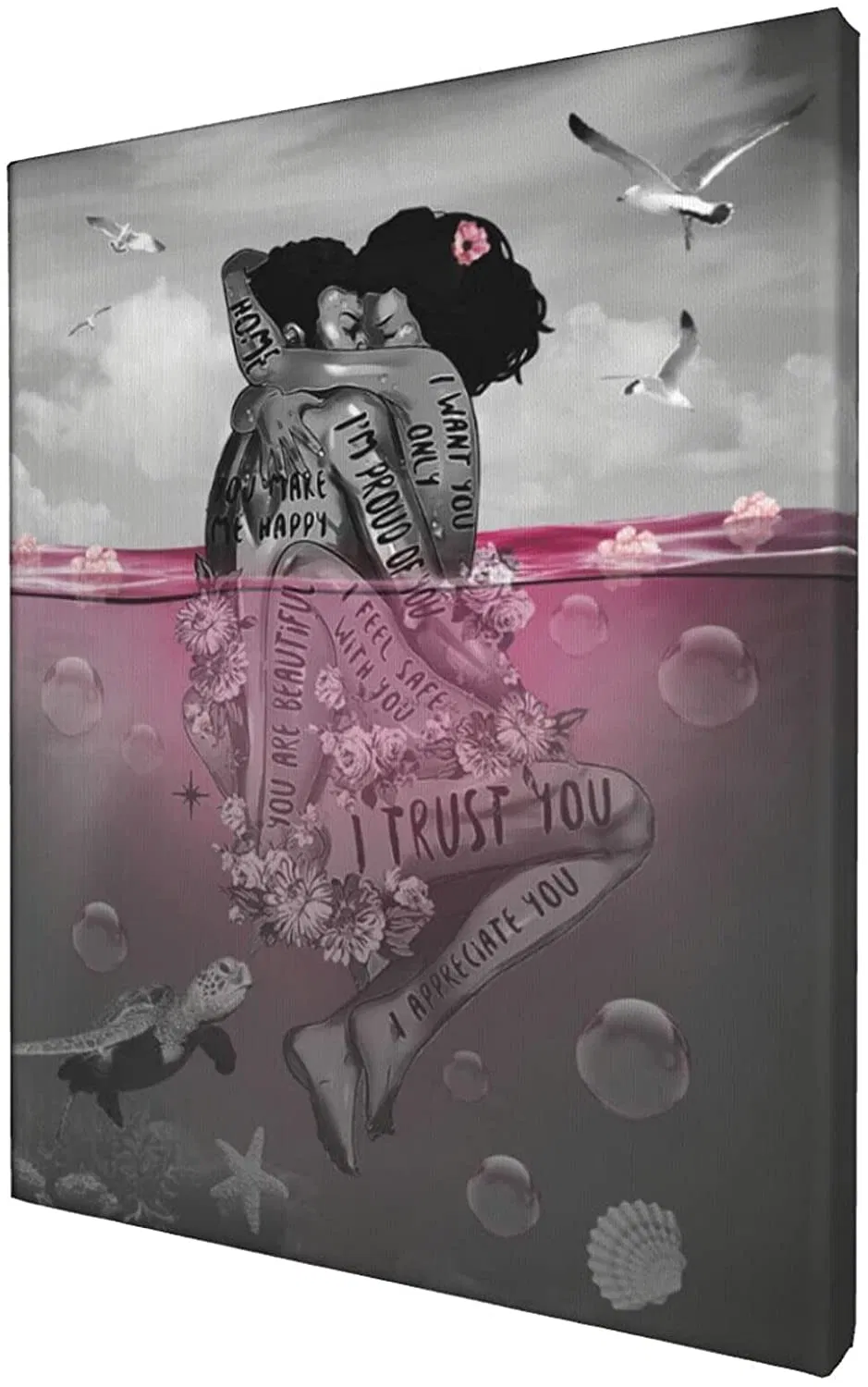 Wall Art Glam Fashion Black Couple Canvas Print Art Gray Pink Painting Picture for Bathroom Decoration Holiday