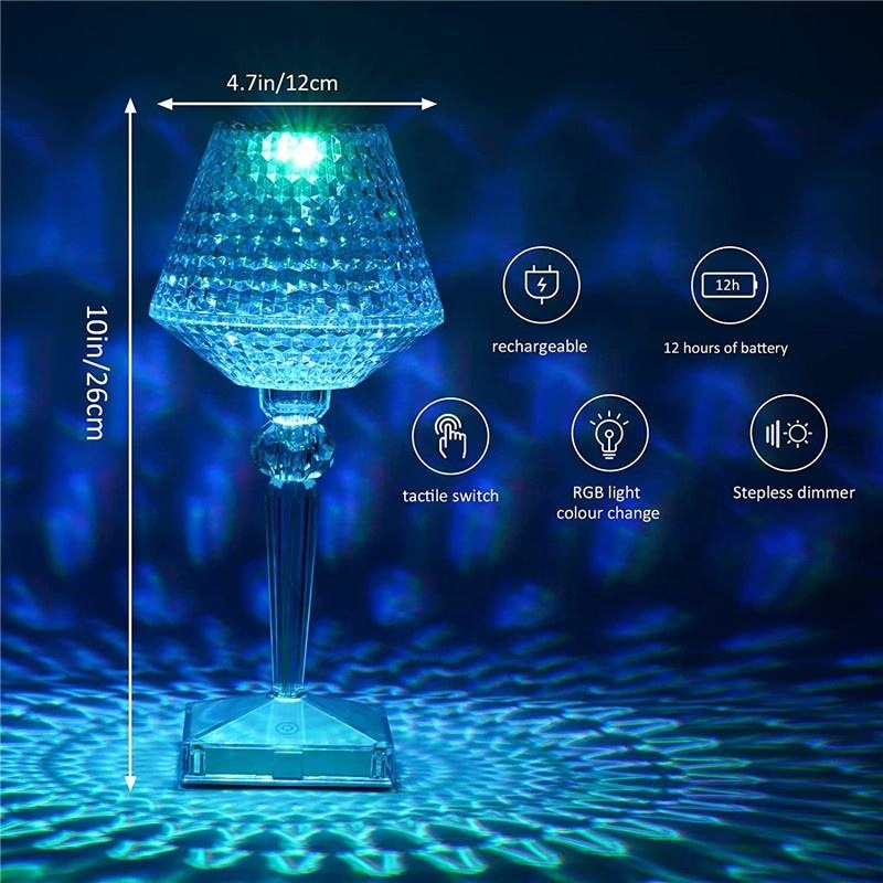 16-Color Touch Crystal Diamond Table Lamp, Romantic Bar &amp; Bedroom Decor Night Light