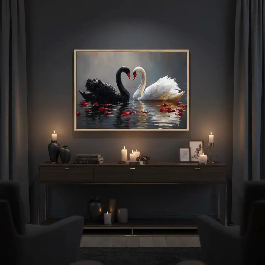 Hand Painted Swan Canvas Wall Art Custom Wall Art Frames Picture for Living Room Wall Decoration