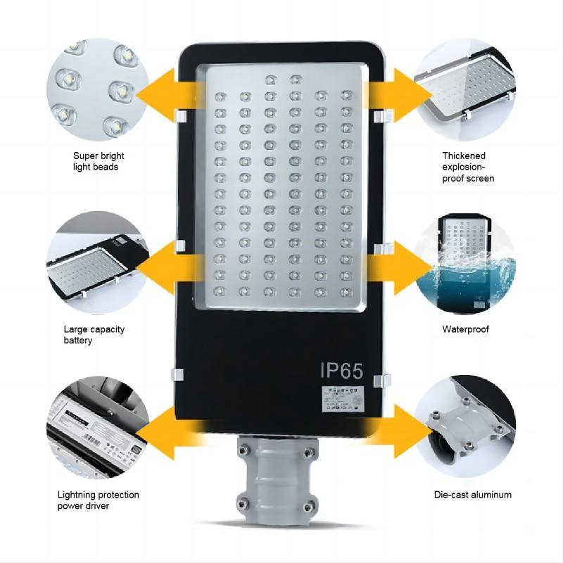 IP65 Waterproof Outdoor Solar Street Light Light Control Time 30W 50W 100W 150W LED for Road Application CE Certified