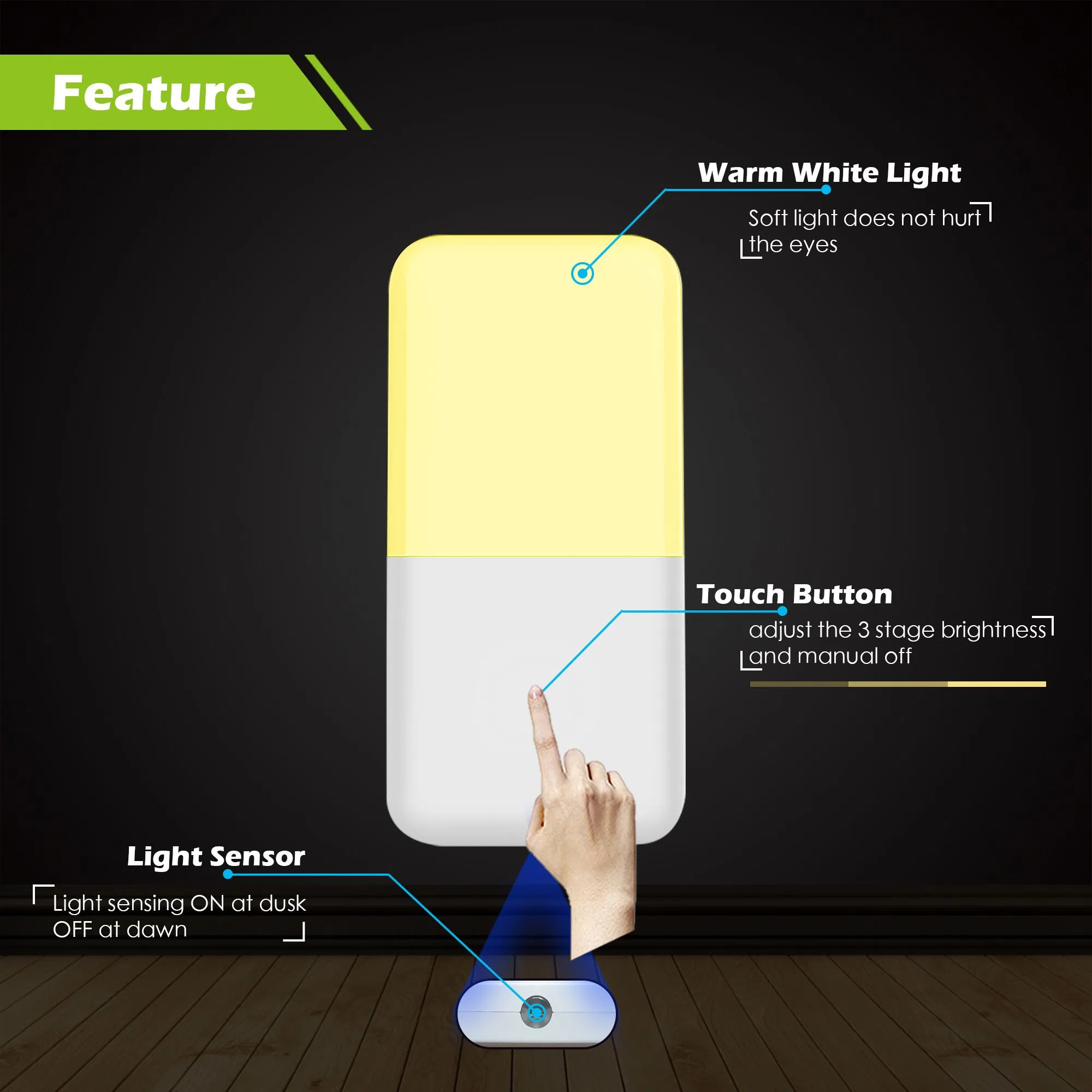 PP Material Automatic Night Light with Soft Warm Lighting Factory Direct