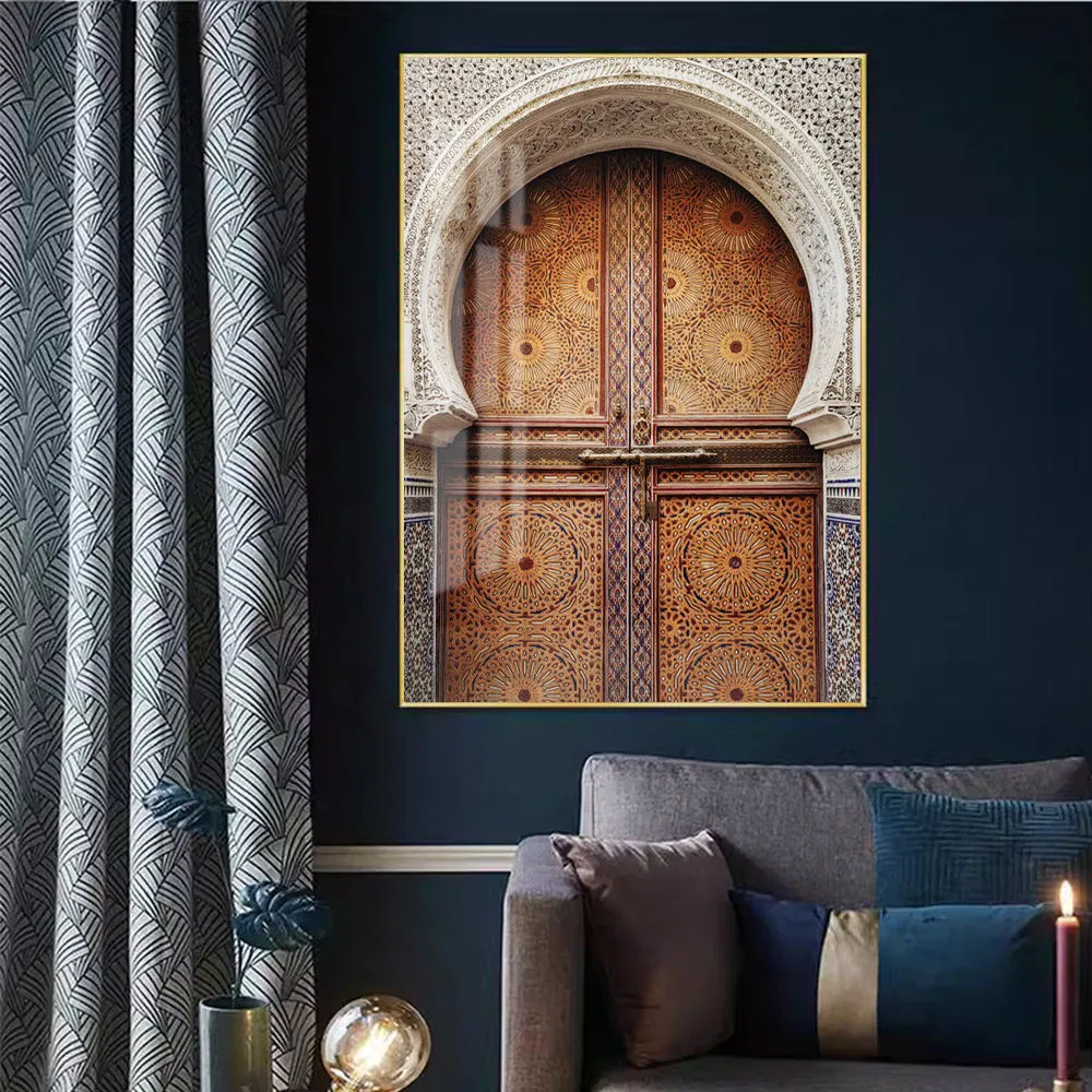 Traditional Moroccan Style Old Wooden Doors Islamic Architecture Vintage Canvas Wall Prints Picture for Living Room Home Decor