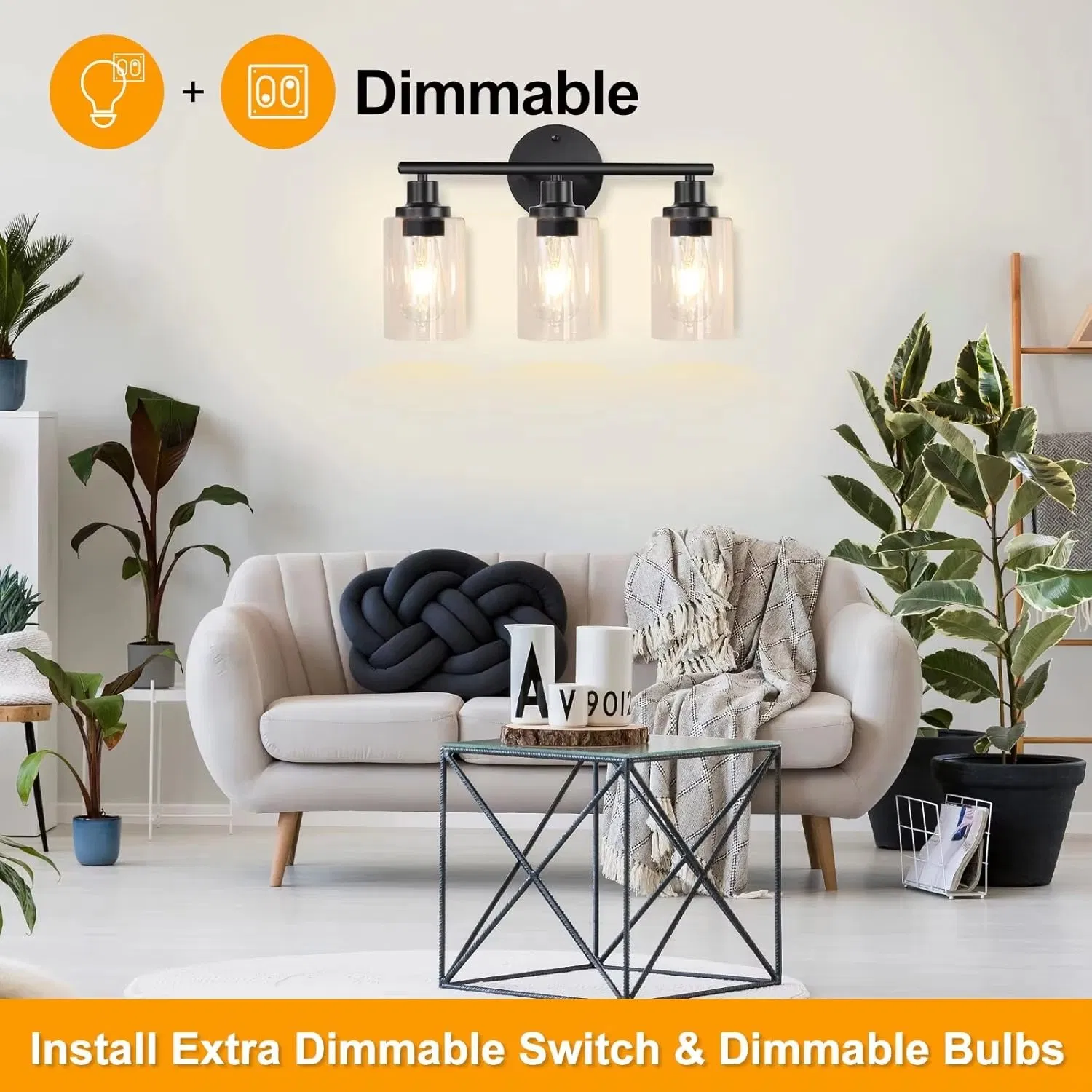 Bathroom Light Fixtures Black Vanity Lamp 3 Light Wall Sconces Lighting Bathroom Lights with Clear Glass Shades Bath Wall Lights