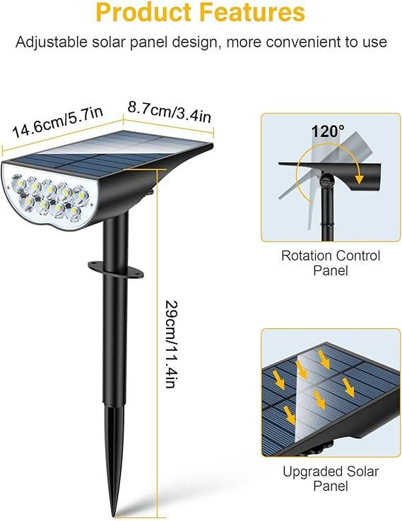 Patented Design 5 Lighting Mode 9 LED Solar Landscape Spotlight IP65 Rating Outdoor Pathway &amp; Garden Yard Patio Lighting